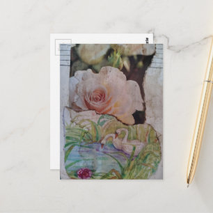 Schwan und Rosen Collage Postkarte