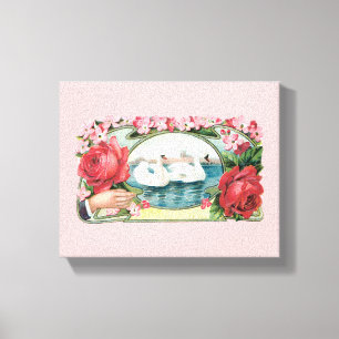 Schwan und Rosen Vintage-Kunst auf Leinwand