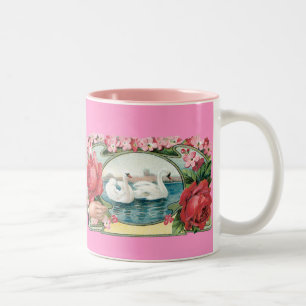 Schwan-und Rosen-Vintage Kunst-Kaffee-Tasse Zweifarbige Tasse