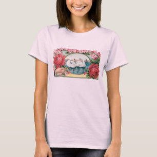 Schwan-und Rosen-Vintager Kunst-T - Shirt