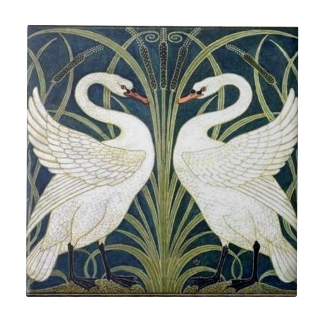 Schwan und Rush und Iris Tapete Fliese (Vorderseite)