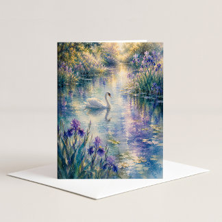Schwan unter Schwertlilien Aquarell-Notizkarte Karte