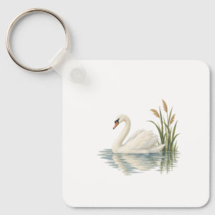 Schwan unter Teichrohr Schlüsselanhänger
