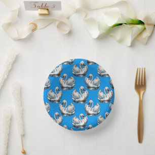 Schwan-Vögel Muster Design auf Blau Pappteller