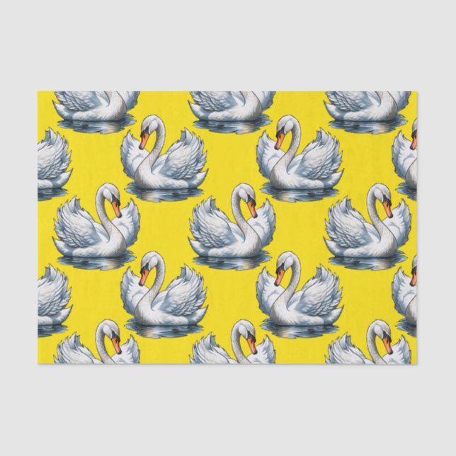 Schwan-Vögel Muster Design auf Gelb Seidenpapier (Vorderseite)