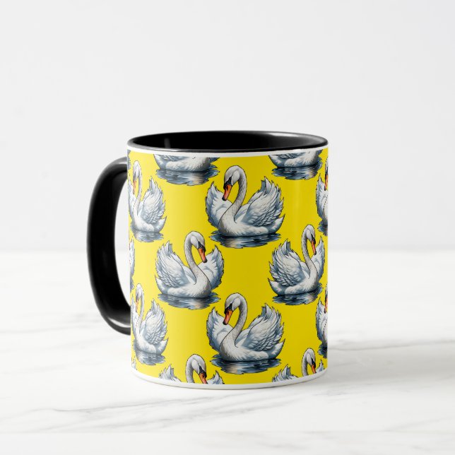 Schwan-Vögel Muster Design auf Gelb Tasse (Vorderseite Links)