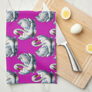 Schwan-Vögel Muster Design auf Lila  Geschirrtuch