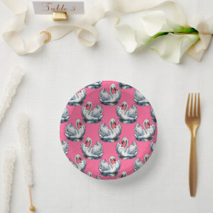 Schwan-Vögel Musterdesign auf Blau  Pappteller