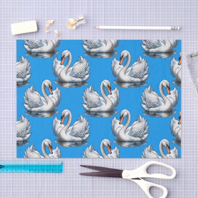 Schwan-Vögel Musterdesign auf Blau  Seidenpapier (Handwerk)