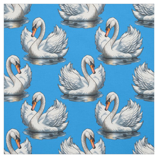 Schwan-Vögel Musterdesign auf Blau  Stoff (Muster)