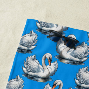 Schwan-Vögel Musterdesign auf Blau Strandtuch