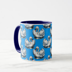 Schwan-Vögel Musterdesign auf Blau  Tasse