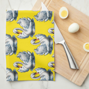Schwan-Vögel Musterdesign auf Gelb Geschirrtuch