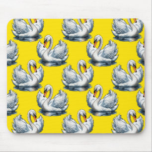 Schwan-Vögel Musterdesign auf Gelb Mousepad