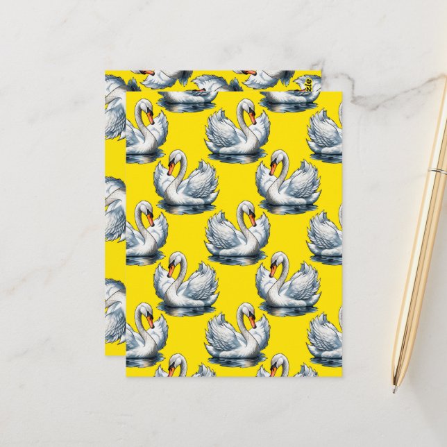 Schwan-Vögel Musterdesign auf Gelb  Postkarte (Vorderseite/Rückseite Beispiel)
