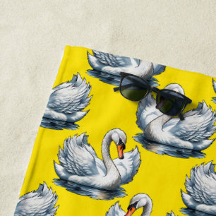 Schwan-Vögel Musterdesign auf Gelb  Strandtuch