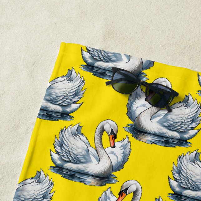 Schwan-Vögel Musterdesign auf Gelb  Strandtuch (Beispiel)