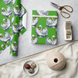 Schwan-Vögel Musterdesign auf Grün Geschenkpapier