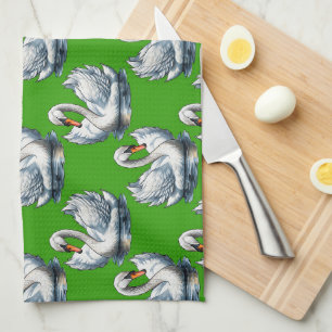 Schwan-Vögel Musterdesign auf Grün Geschirrtuch