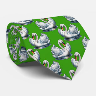 Schwan-Vögel Musterdesign auf Grün Krawatte