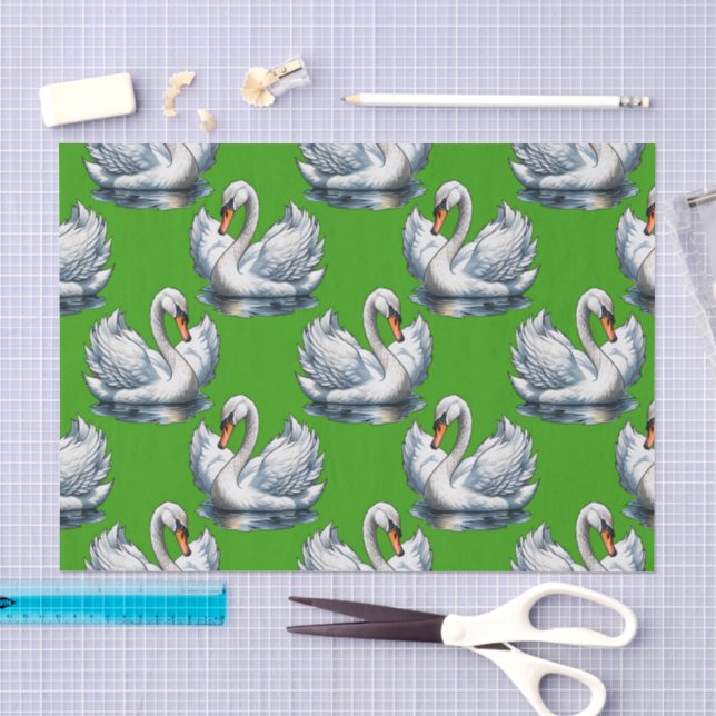 Schwan-Vögel Musterdesign auf Grün Seidenpapier (Handwerk)