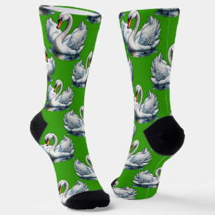 Schwan-Vögel Musterdesign auf Grün Socken