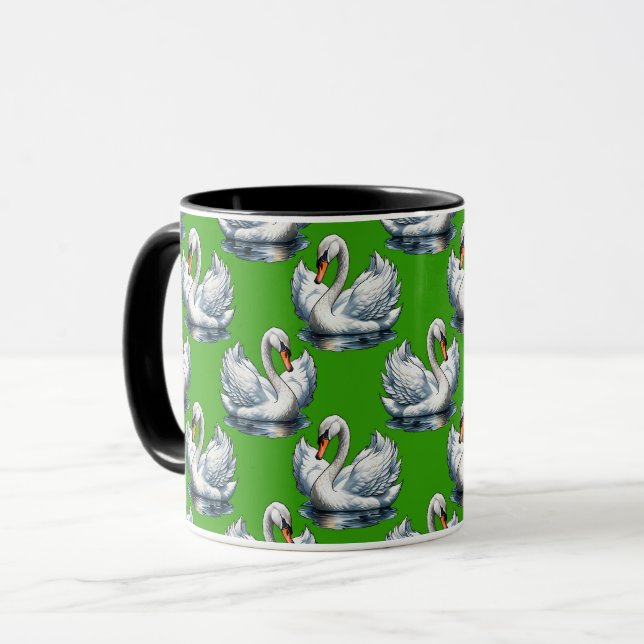 Schwan-Vögel Musterdesign auf Grün Tasse (Vorderseite Links)