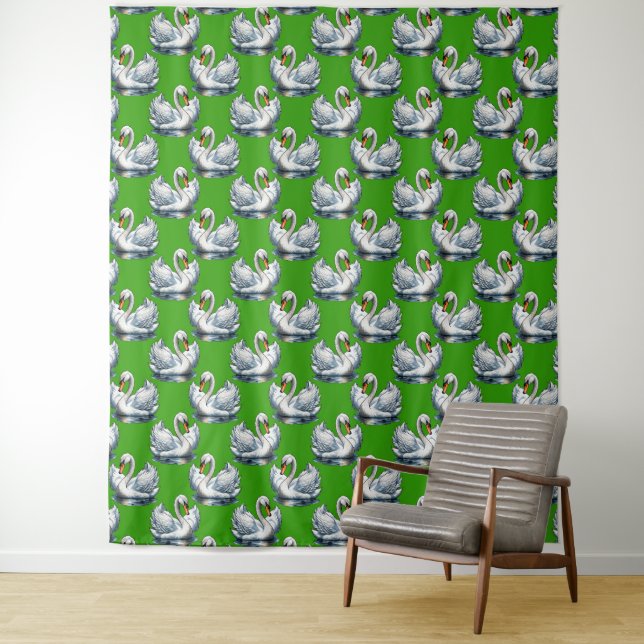 Schwan-Vögel Musterdesign auf Grün Wandteppich (Beispiel)