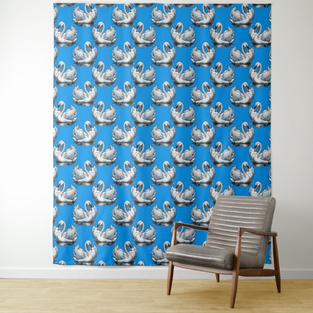 Schwan-Vögel Musterdesign auf Grün Wandteppich (Beispiel)