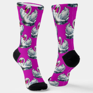 Schwan-Vögel Musterdesign auf Lila Socken