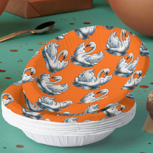 Schwan-Vögel Musterdesign auf Orange Pappteller