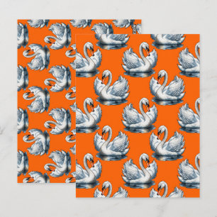 Schwan-Vögel Musterdesign auf Orange Postkarte
