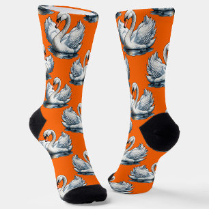 Schwan-Vögel Musterdesign auf Orange Socken