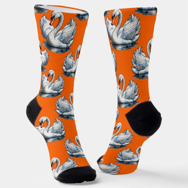 Schwan-Vögel Musterdesign auf Orange  Socken (Von Creator hochgeladen)