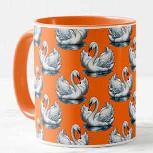 Schwan-Vögel Musterdesign auf Orange Tasse