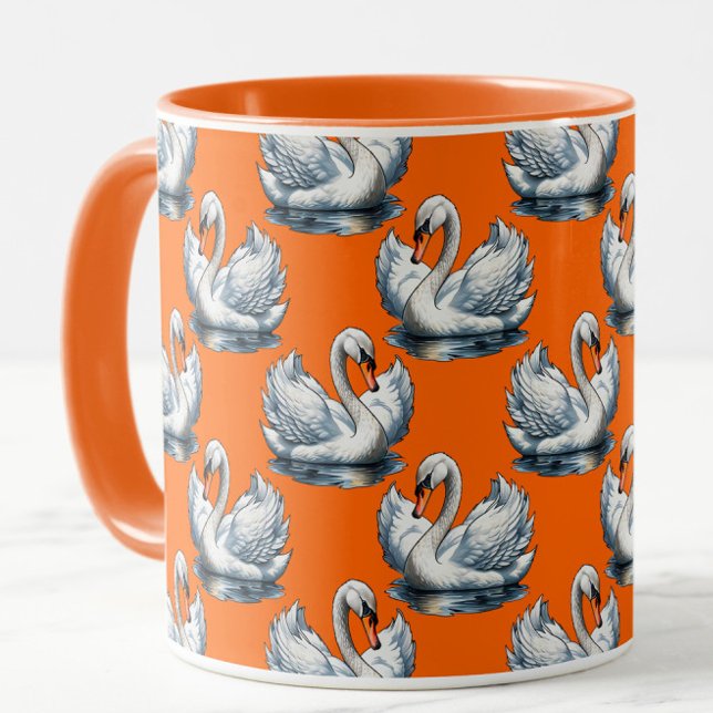 Schwan-Vögel Musterdesign auf Orange  Tasse (Von Creator hochgeladen)