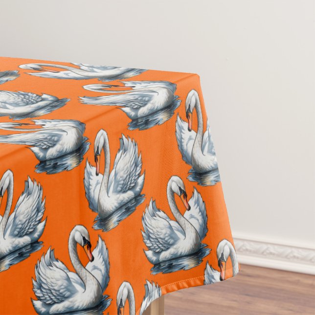 Schwan-Vogel-Musterdesign auf Orange Tischdecke (Von Creator hochgeladen)
