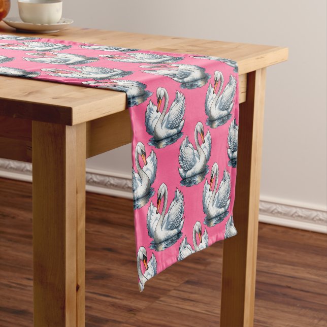 Schwan-Vögel Musterdesign auf Rosa Kurzer Tischläufer (Beispiel)