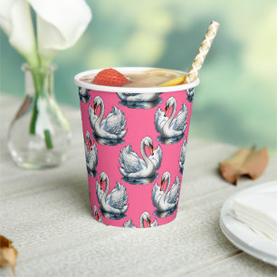 Schwan-Vögel Musterdesign auf Rosa Pappbecher