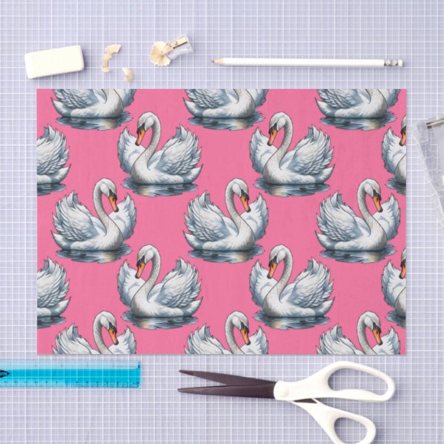 Schwan-Vögel Musterdesign auf Rosa Seidenpapier (Handwerk)