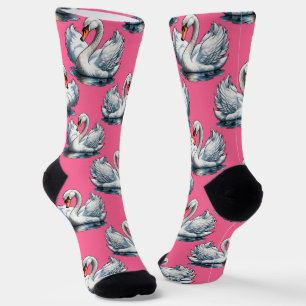 Schwan-Vögel Musterdesign auf Rosa Socken