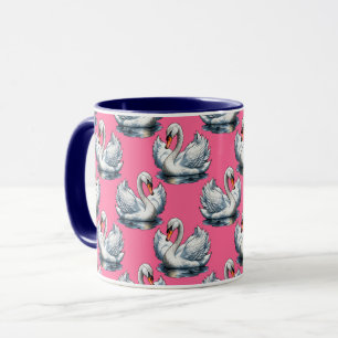 Schwan-Vögel Musterdesign auf Rosa Tasse