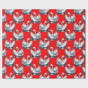Schwan-Vögel Musterdesign auf Rot Geschenkpapier