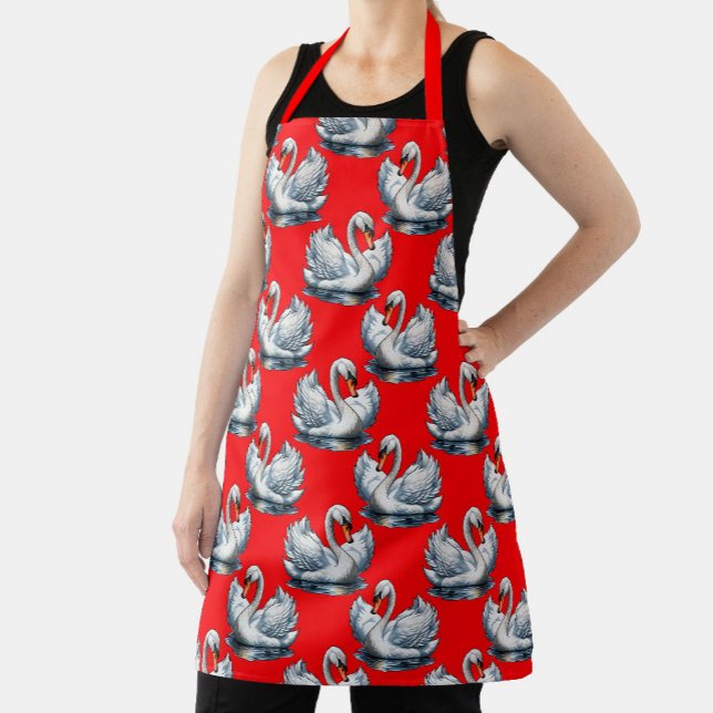 Schwan-Vögel Musterdesign auf Rot Schürze (Von Creator hochgeladen)