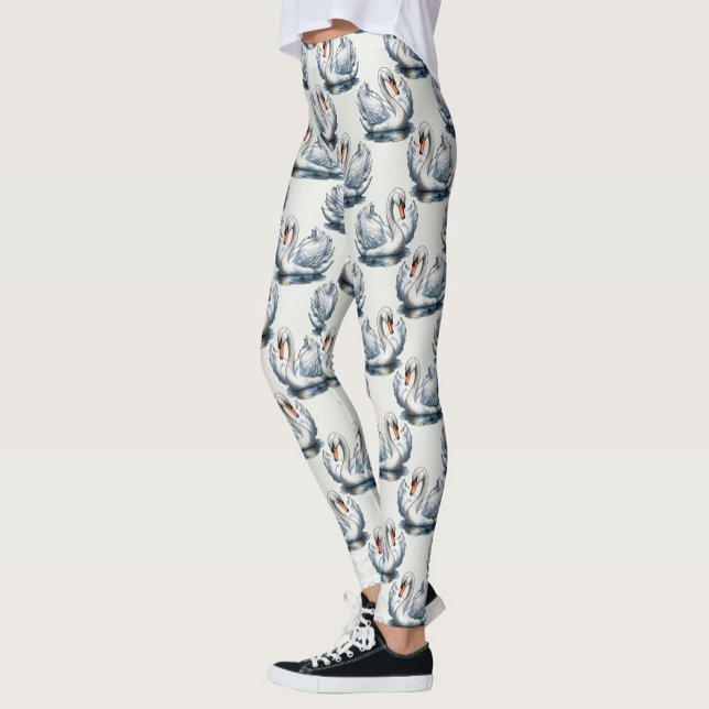 Schwan-Vögel Musterdesign auf Weiß Leggings (Von Creator hochgeladen)