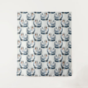 Schwan-Vögel Musterdesign auf Weiß  Wandteppich