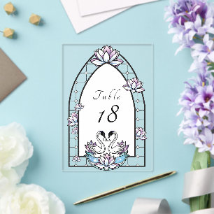 Schwan Wasserlilie Hochzeitstisch Nummer in Buntgl Acryleinladungen