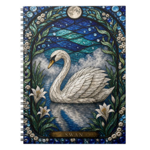 Schwan, Weiße Lilie Buntglas Notizblock