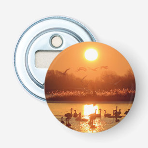 Schwäne am See bei Sonnenuntergang Flaschenöffner