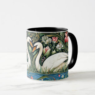 Schwäne auf Teich im Stil von William Morris Maler Tasse